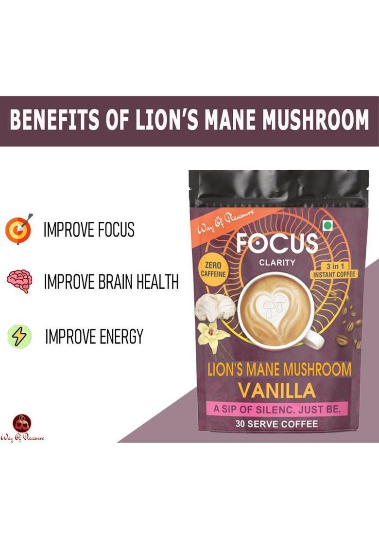 Way Of Pleasure 3-In-1 Lion'S Mane Mushroom Vanilla Coffee Zero Caffeine Good For Brain Instant Coffee (45 G, Green Coffee Flavoured)