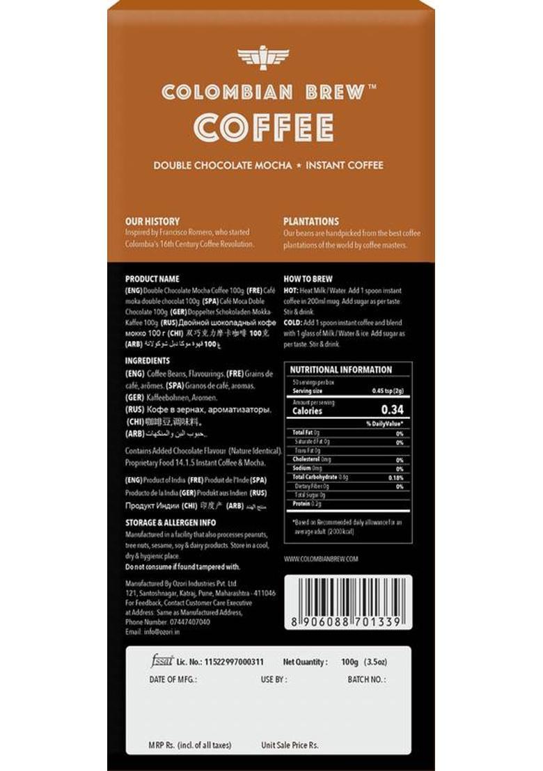 Colombian Brew Double Chocolate Mocha Instant Coffee (100 G, Hazelnut Flavoured)