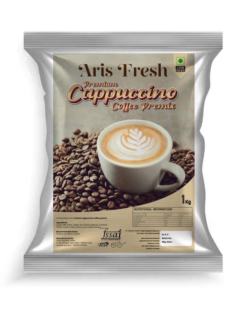 Aris Fresh Instant Cappuccino Coffee Premix | Premium Quality | Low Sugar | Make 70 Cups | Instant Coffee (1 Kg, Chocolate, Vanilla Flavoured)