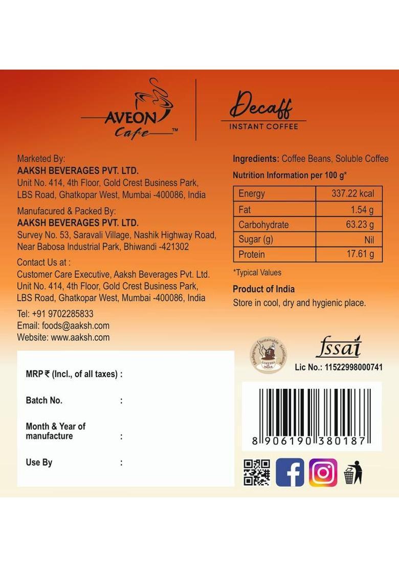 Aveon Cafe Decaf Sachet-25 Instant Coffee (50 G, Pure Flavoured)