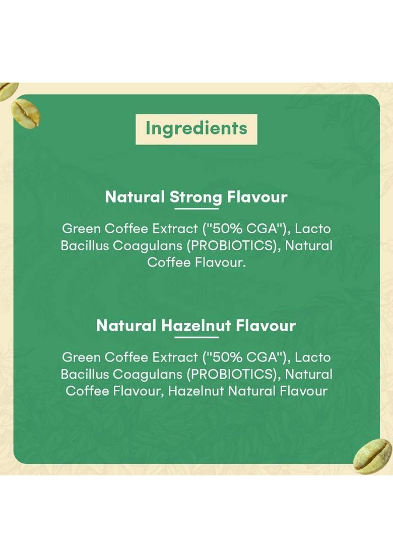 Greenbrrew Strong Green + Hazelnut Green | 100% Unroasted Coffee | 20 Sachets Each Instant Coffee (2 X 60 G)