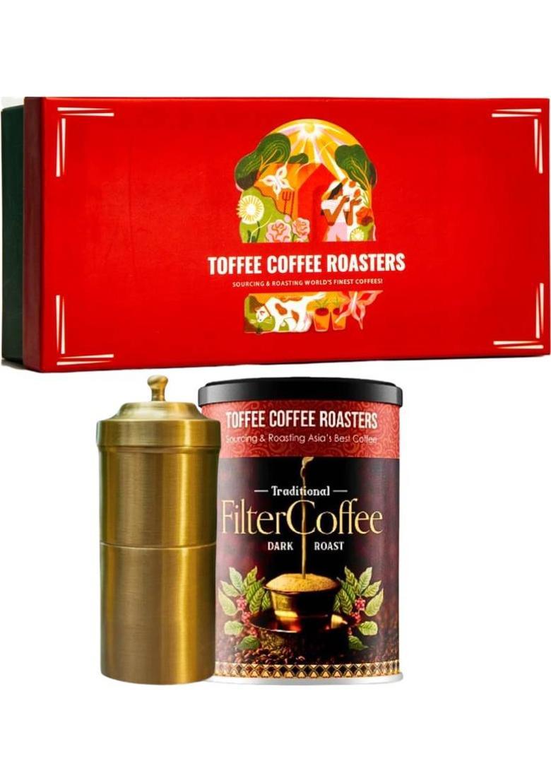 Toffee Coffee Roasters Brass Filter Coffee Gift Set | Filter Coffee + Brass Filter Coffee Maker Filter Coffee (1 Kg, Pure Flavoured)