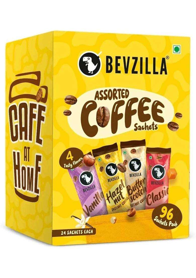 Bevzilla Powder - 96 Sachets Box Flavour,24 Sachets Each Flavour Instant Coffee&nbsp;&nbsp;(96 X 2 G, Assorted Flavoured) - Indya