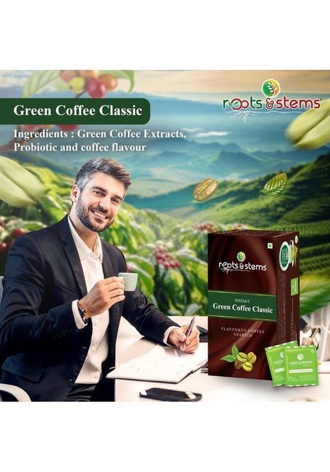 Roots & Stems Green Coffee Classic | Arabica Premix | For Weight Loss Management | 20 Sachet | Instant Coffee (60 G, Caramel Flavoured)