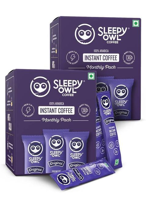 Sleepy Owl Original Instant Coffee Sachets | Set Of 2 | Pack Of 30 X 2 Instant Coffee&nbsp;&nbsp;(2 X 60 G)