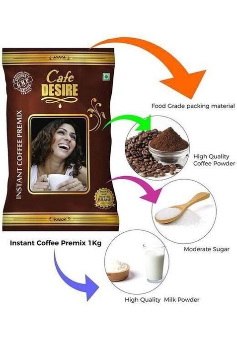 Cafe Desire Instant Coffee Premix (1 Kg) | Milk Not Required | Gmp Certified | Rich Taste As Home-Made | For Manual Use – Just Hot Water | Suitable For All Vending Machines | 3 In 1 Coffee | Makes 90 Cups Per Kg | Instant Coffee (1 Kg, Chicory Flavoured)