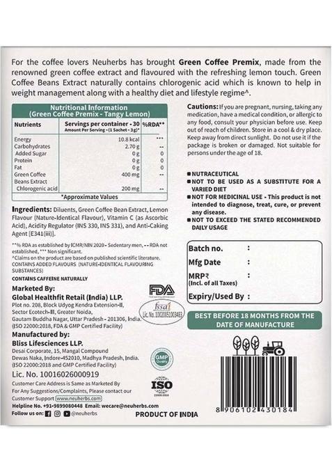 Neuherbs Green Coffee Premix For Instant Energy | Helps In Weight Management