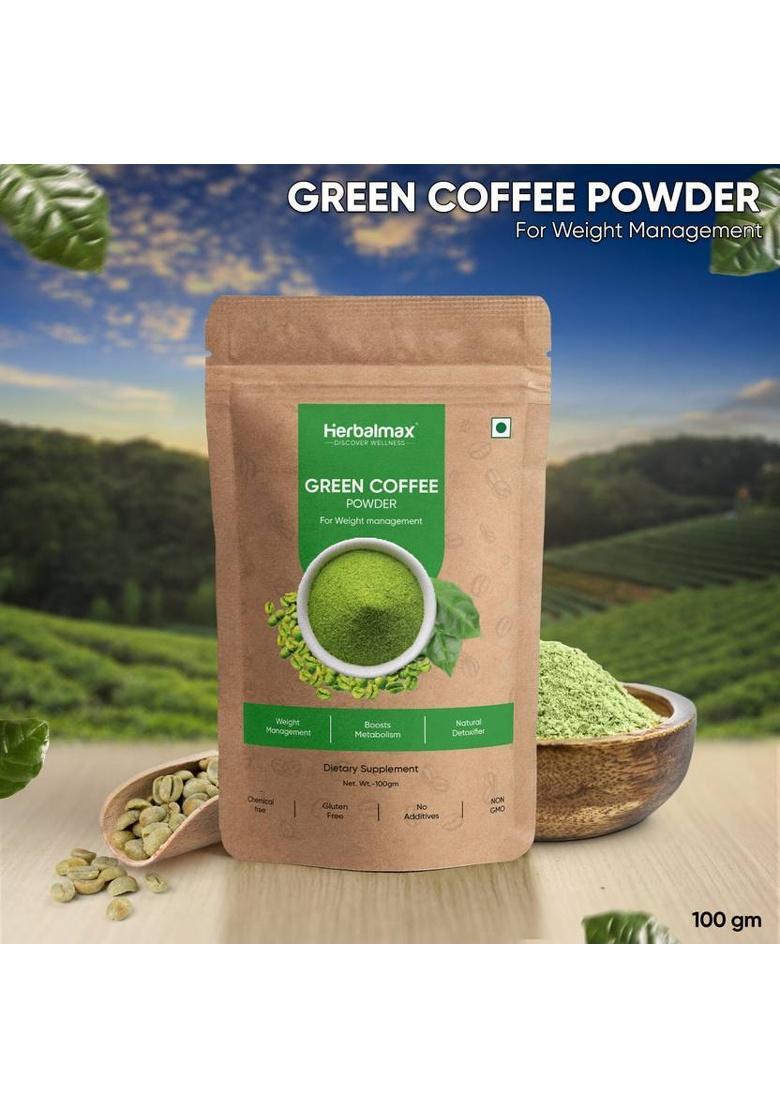 Herbal Max Organic Green Coffee Beans Powder For Weight Loss Management | Instant Coffee Instant Coffee (5 X 100 G)