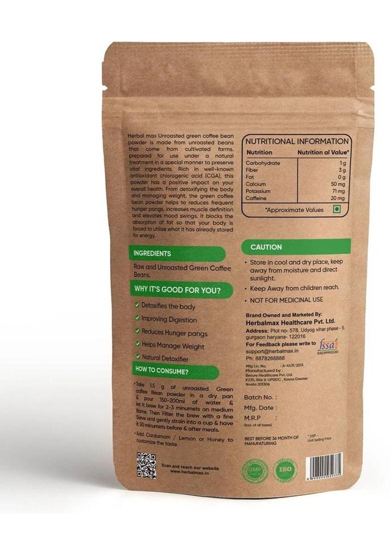 Herbal Max Organic Green Coffee Beans Powder For Weight Loss Management | Instant Coffee Instant Coffee (5 X 100 G)