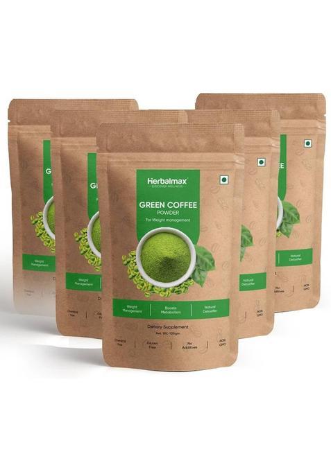 Herbal Max Organic Green Coffee Beans Powder For Weight Loss Management | Instant Coffee Instant Coffee&nbsp;&nbsp;(5 X 100 G)