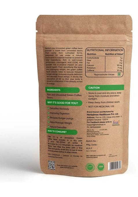 Herbal Max Organic Green Coffee Beans Powder For Weight Loss Management | Instant Coffee Instant Coffee (5 X 100 G)