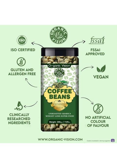 Organic Vision Organic Green Coffee Beans For Weight Loss (Unroasted Beans) Coffee Beans (200 G, Green Coffee Flavoured)