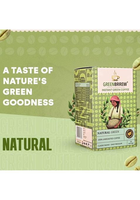 Greenbrrew Natural Green | 100% Unroasted Coffee | 20 Sachets Each Instant Coffee (5 X 60 G)