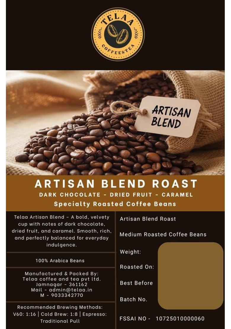 Telaa Coffee And Tea Artisan Blend Premium Roast Coffee Beans – Espresso, Americano, Cappuccino Coffee Beans (250 G, Pure Flavoured)
