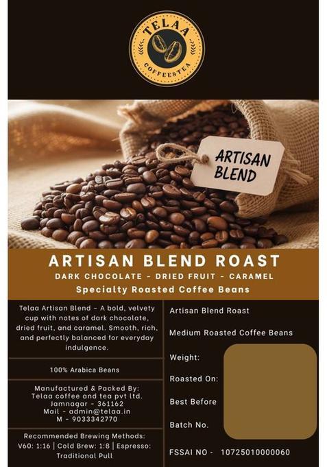 Telaa Coffee And Tea Artisan Blend Premium Roast Coffee Beans – Espresso, Americano, Cappuccino Coffee Beans (250 G, Pure Flavoured)