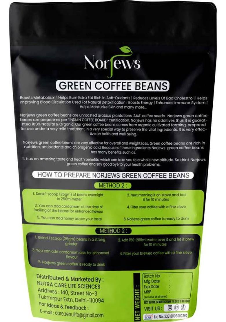 Norjews Green Coffee Beans For Weight Loss(Unroasted Beans) 50G Pack Of 5 Coffee Beans (5 X 50 G)