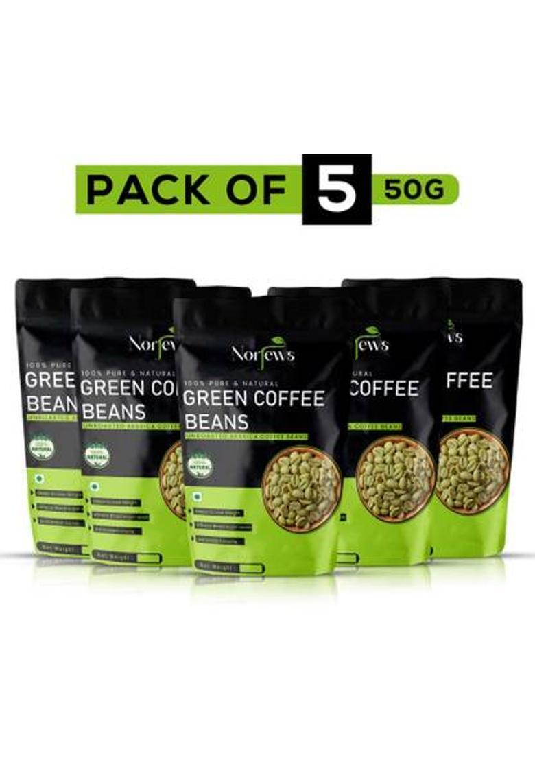 Norjews Green Coffee Beans For Weight Loss(Unroasted Beans) 50G Pack Of 5 Coffee Beans (5 X 50 G)