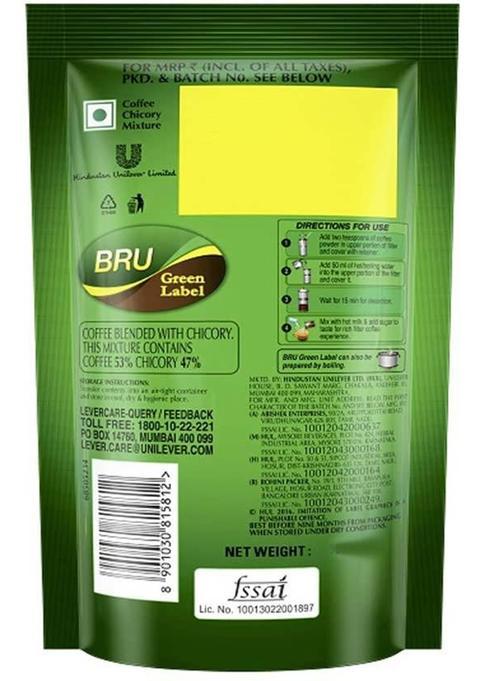 Bru Green Lable Filter Coffee Pack Of 2 Filter Coffee (2 X 200 G, Chicory Flavoured)