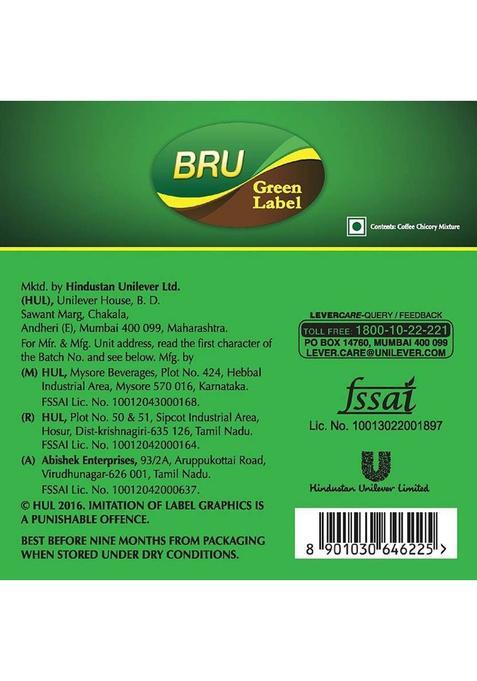 Bru Green Lable Filter Coffee Pack Of 2 Filter Coffee (2 X 200 G, Chicory Flavoured)