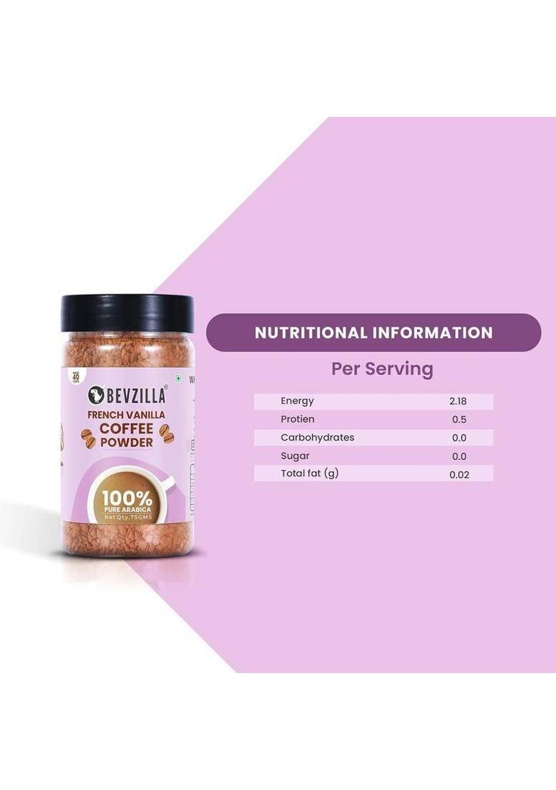 Bevzilla 75 Grams Vanilla Flavoured Instant Coffee Powder| Hot & Cold Instant Coffee (75 G, Vanilla Flavoured)