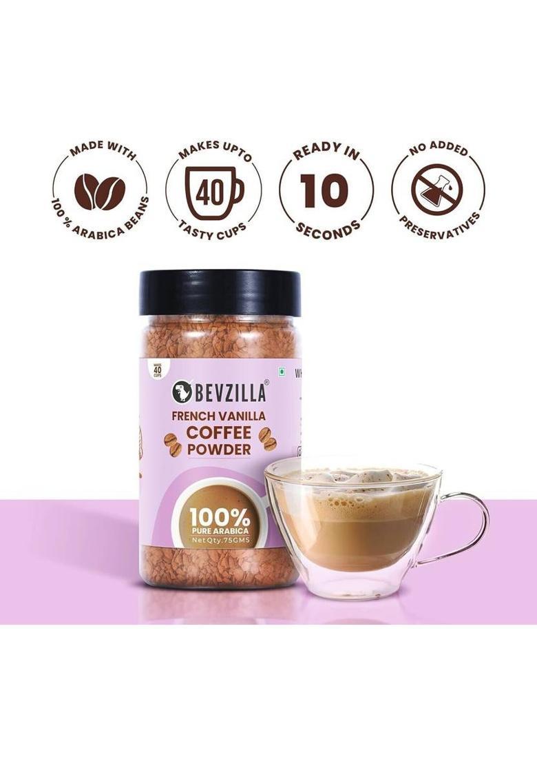 Bevzilla 75 Grams Vanilla Flavoured Instant Coffee Powder| Hot & Cold Instant Coffee (75 G, Vanilla Flavoured)