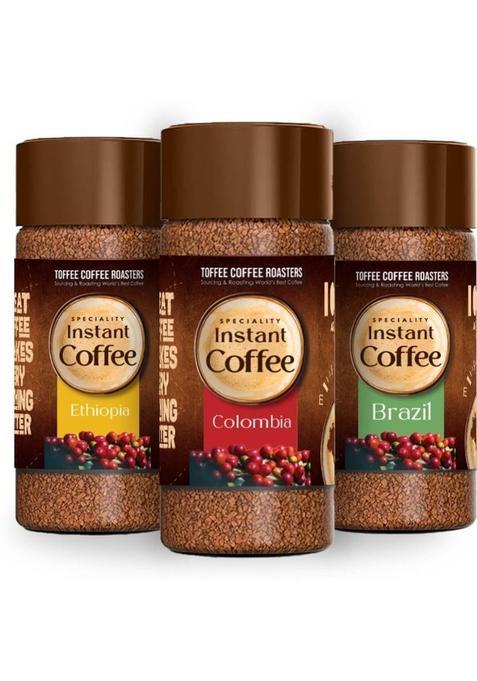 Toffee Coffee Roasters Assorted Speciality | Arabica | Ready In Seconds | Brazil, Colombia, Ethiopia Instant Coffee (3 X 50 G, Nut, Chocolate Flavoured)