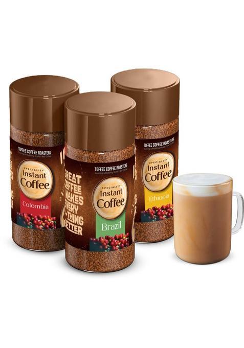 Toffee Coffee Roasters Assorted Speciality | Arabica | Ready In Seconds | Brazil, Colombia, Ethiopia Instant Coffee (3 X 50 G, Nut, Chocolate Flavoured)