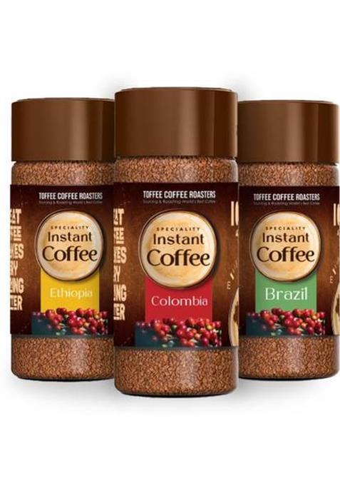 Toffee Coffee Roasters Assorted Speciality | Arabica | Ready In Seconds | Brazil, Colombia, Ethiopia Instant Coffee (3 X 50 G, Nut, Chocolate Flavoured)
