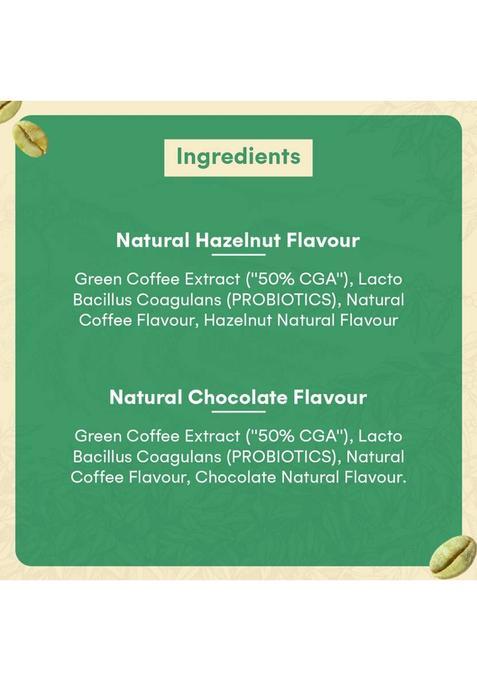 Greenbrrew Hazelnut Green + Chocolate Green | 100% Unroasted Coffee | 20 Sachets Each Instant Coffee (2 X 60 G)