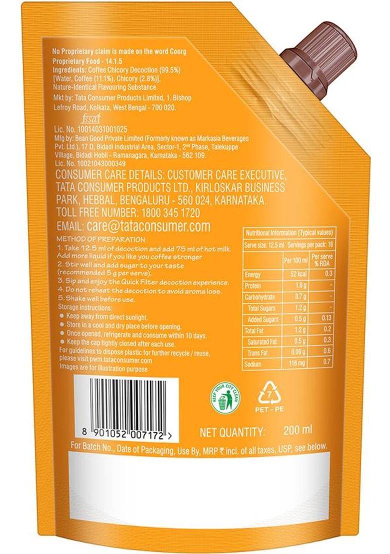 Tata Coffee Coffee Decoction Liquid Coorg Kaapi, Filter Coffee Like Experience, Easy To Make Filter Coffee (200 Ml, Chicory Flavoured)