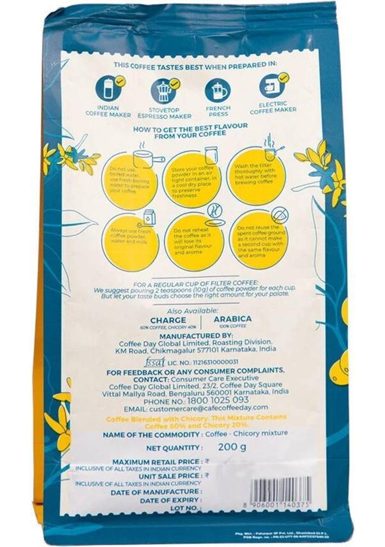 Café Coffee Day Cafe Coffee Day Magum Coffee Powder (80% Coffee 20% Chicory) Roast & Ground Coffee (4 X 200 G)