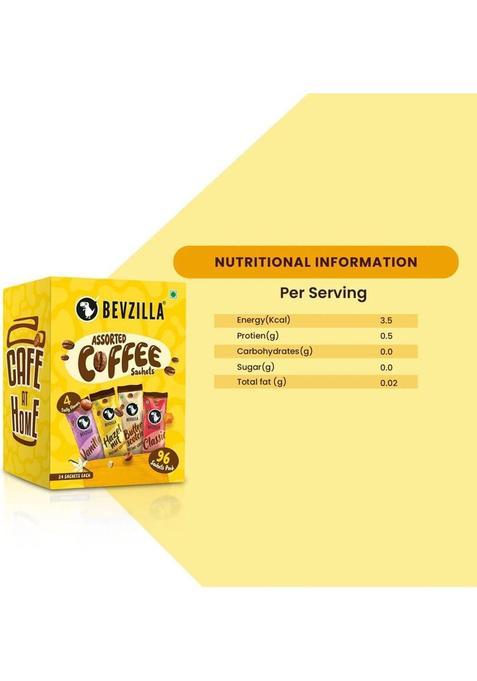Bevzilla 192 Instant Coffee Sachets |48 Sachets Each Flavor Instant Coffee (192 X 2 G, Assorted Flavoured)