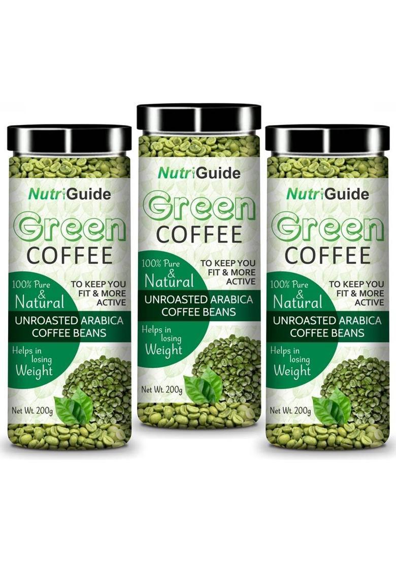 Nutri Guide Organic Green Coffee Beans For Weight Loss (Unroasted Beans) Instant Coffee Coffee Beans (3 X 200 G, Green Coffee Flavoured)