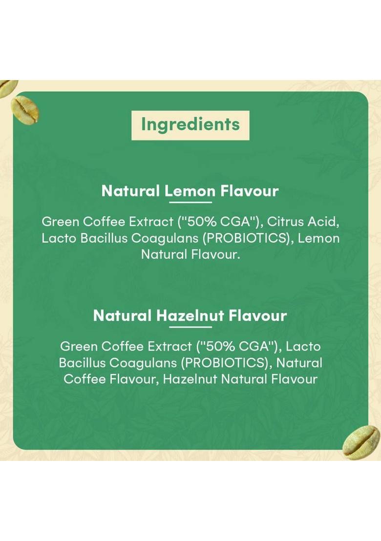 Greenbrrew Lemon Green + Hazelnut Green | 100% Unroasted Coffee | 20 Sachets Each Instant Coffee (2 X 60 G)