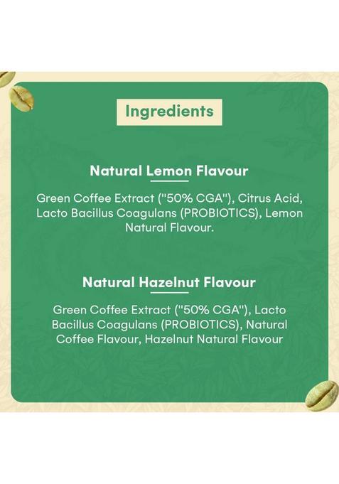 Greenbrrew Lemon Green + Hazelnut Green | 100% Unroasted Coffee | 20 Sachets Each Instant Coffee (2 X 60 G)