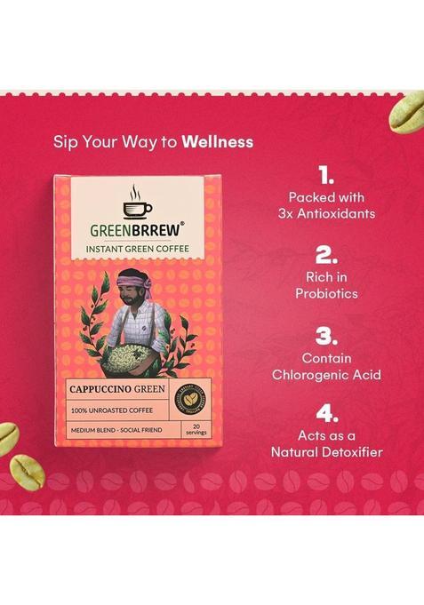 Greenbrrew Green Coffee Beverage Mix, Cappuccino Original Instant Coffee (60 G, Green Coffee Flavoured)