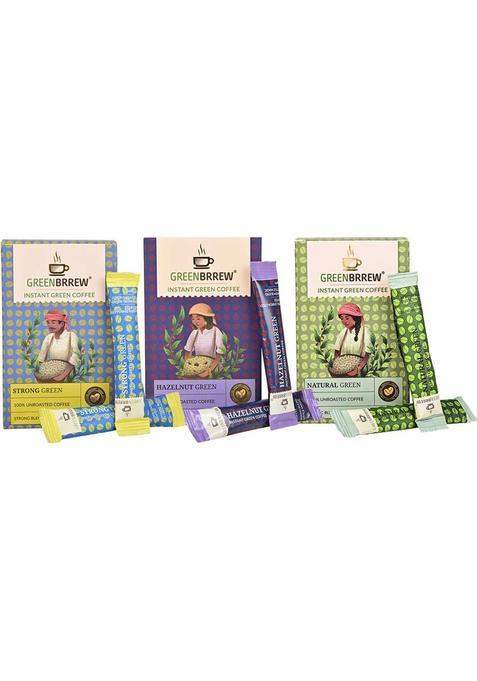 Greenbrrew Natural Green + Hazelnut Green + Strong Green | 20 Sachets Each Instant Coffee&nbsp;&nbsp;(3 X 60 G)