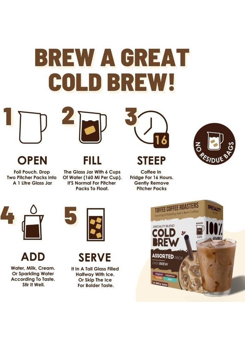 Toffee Coffee Roasters Assorted Cold Brew 100% Arabica Coffee Cold Brew Coffee (4 X 60 G, Assorted Flavoured)