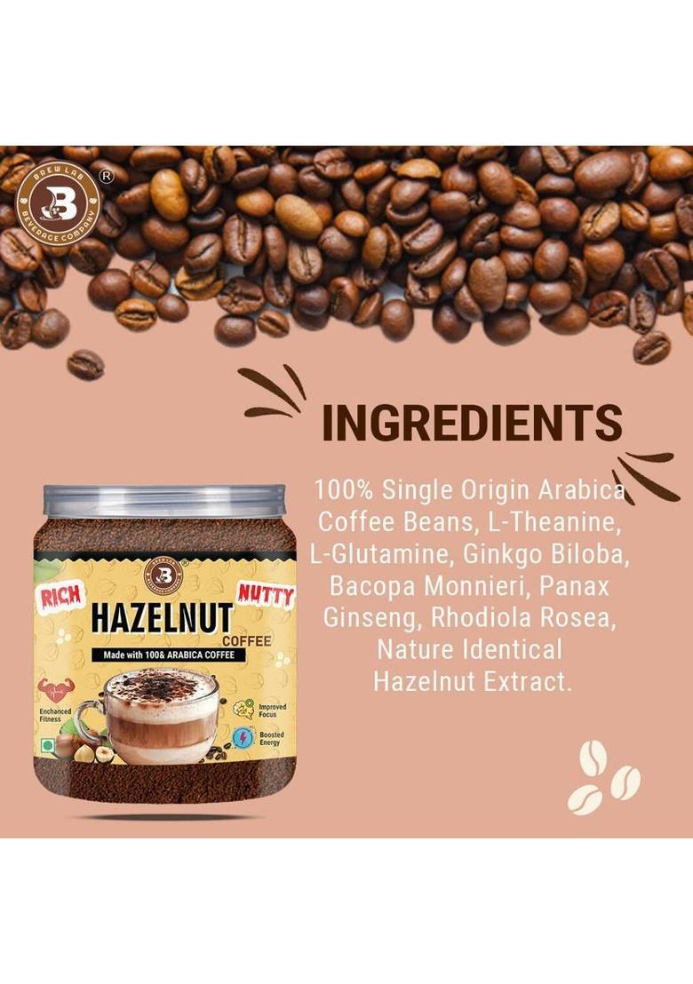 Brew Lab Hazelnut Coffee | Rich & Nutty Flavor 100% Arabica Coffee | Boosted Energy | Instant Coffee (250 G, Hazelnut Flavoured)