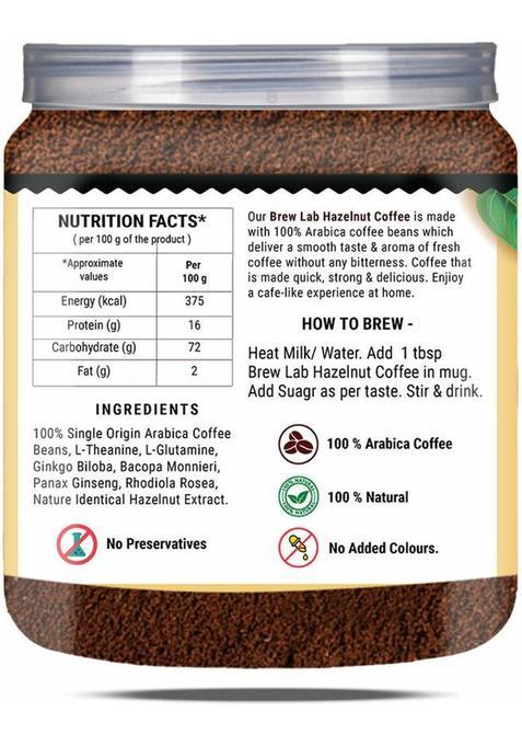 Brew Lab Hazelnut Coffee | Rich & Nutty Flavor 100% Arabica Coffee | Boosted Energy | Instant Coffee (250 G, Hazelnut Flavoured)