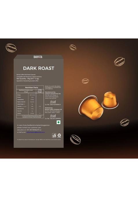 Barista Coffee Capsule Dark Roasted Roast & Ground Coffee (8 X 5.5 G, Dark Chocolate Flavoured)