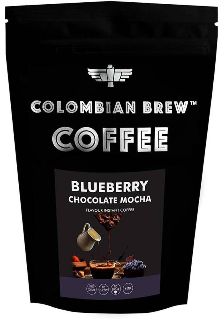 Colombian Brew Blueberry Chocolate Mocha Instant Coffee Powder, No Sugar Vegan | 100G | Pack Of 1 Roast & Ground Coffee (100 G, Chocolate Flavoured)