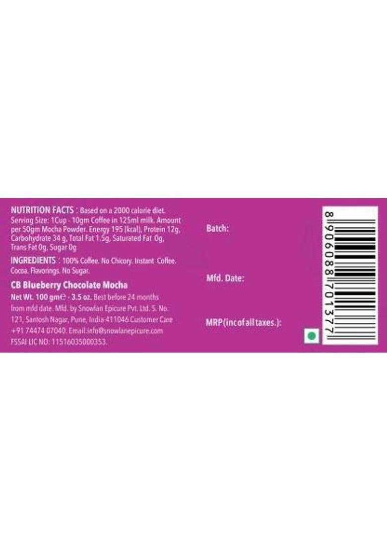 Colombian Brew Blueberry Chocolate Mocha Instant Coffee Powder, No Sugar Vegan | 100G | Pack Of 1 Roast & Ground Coffee (100 G, Chocolate Flavoured)