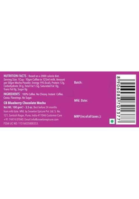 Colombian Brew Blueberry Chocolate Mocha Instant Coffee Powder, No Sugar Vegan | 100G | Pack Of 1 Roast & Ground Coffee (100 G, Chocolate Flavoured)