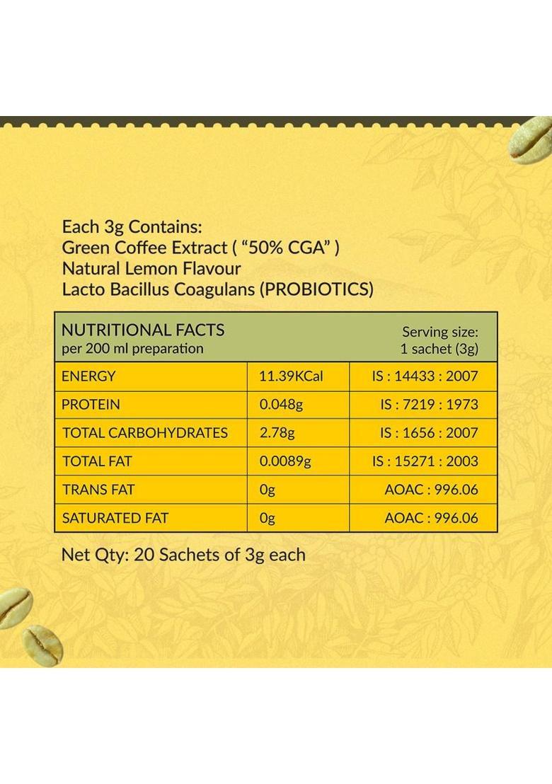 Greenbrrew Lemon Green | 100% Unroasted Coffee | 20 Sachets Each Instant Coffee (5 X 60 G)