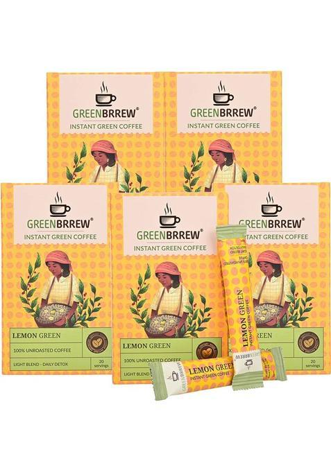 Greenbrrew Lemon Green | 100% Unroasted Coffee | 20 Sachets Each Instant Coffee&nbsp;&nbsp;(5 X 60 G)