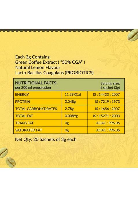 Greenbrrew Lemon Green | 100% Unroasted Coffee | 20 Sachets Each Instant Coffee (5 X 60 G)