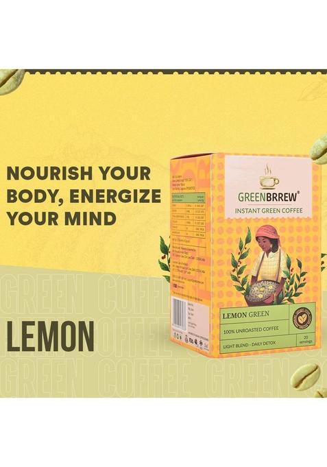 Greenbrrew Lemon Green | 100% Unroasted Coffee | 20 Sachets Each Instant Coffee (5 X 60 G)
