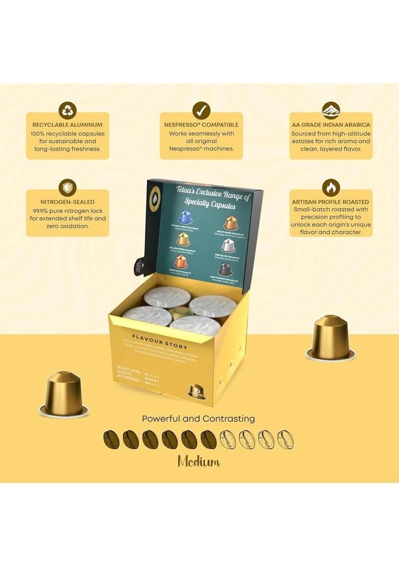 Telaa Coffee & Tea Aluminium Coffee Capsules| |100% Arabica | Mellowforge,Intensity-6| Roast & Ground Coffee (55 G, Chocolate Flavoured)