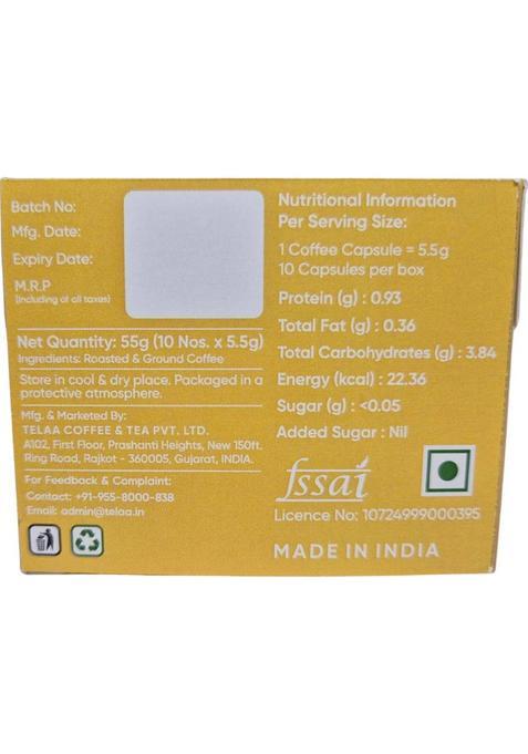 Telaa Coffee & Tea Aluminium Coffee Capsules| |100% Arabica | Mellowforge,Intensity-6| Roast & Ground Coffee (55 G, Chocolate Flavoured)